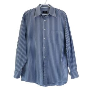 Hugo Boss Blue Pinstripe Shirt Black Label Regular Fit Long Sleeve Size 15 30/31